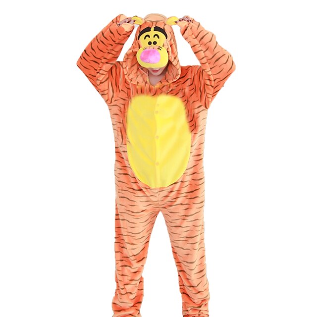  Erwachsene Kigurumi-Pyjamas Tiger Pyjamas-Einteiler Flanell Cosplay Für Herren und Damen Tiernachtwäsche Karikatur Fest / Feiertage Kostüme / Streifen