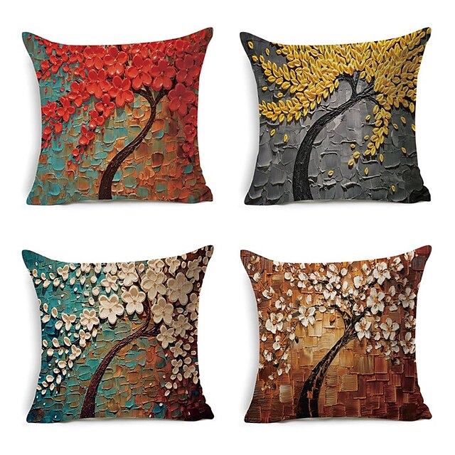  4 pcs Linen Pillow With Insert, Pattern Geometric / Pattern / Abstract