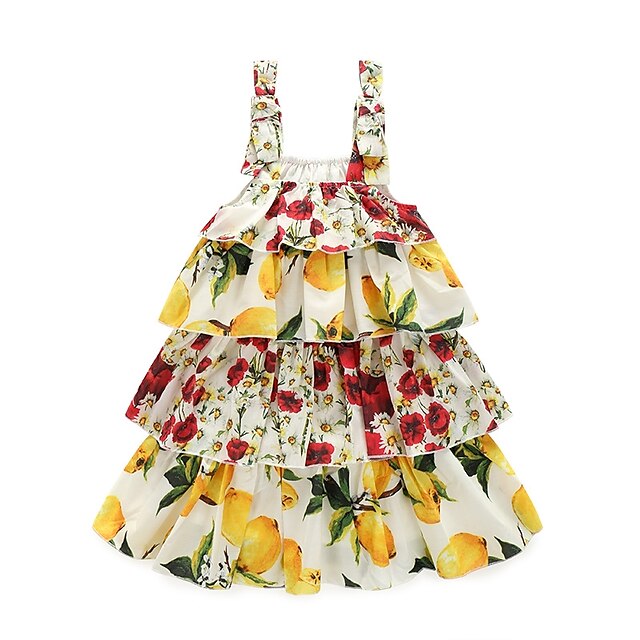  Niños Poco Chica Vestido Floral Estampado Amarillo Sin Mangas Floral Vestidos Primavera Verano