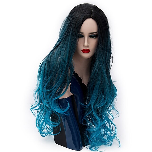  Synthetic Wig Natural Wave Natural Wave Wig Long Lake Blue Synthetic Hair Women's Ombre Hair Blue