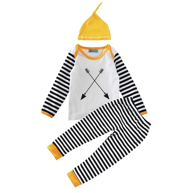  Baby Boys' Stripes Cotton / Casual / Daily Print / Geometic Long Sleeve Regular Regular Cotton Clothing Set Yellow