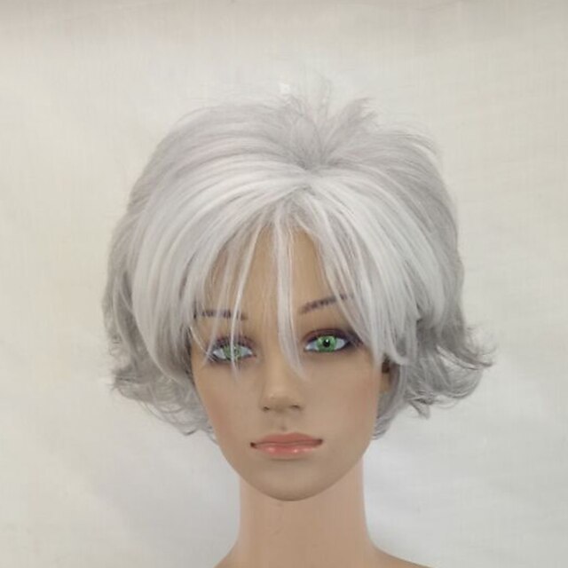  Perruque Synthétique Bouclé Bouclé Avec Frange Perruque Court Grise Cheveux Synthétiques Avec Bangs Bleu Gris hairjoy