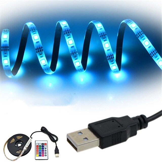  2m RGB Strip Lights 60 LEDs SMD5050 10mm 1 24Keys Remote Controller RGB Waterproof Cuttable USB 5 V 1 set IP65