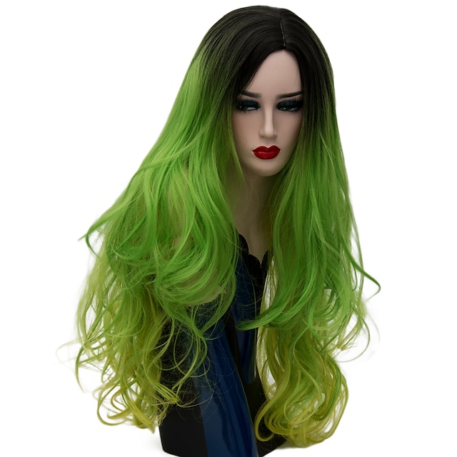  cosplay puku peruukki synteettinen peruukki luonnollinen aalto luonnollinen aalto peruukki vihreä pitkä vihreä synteettiset hiukset naisten ombre hiukset vihreä