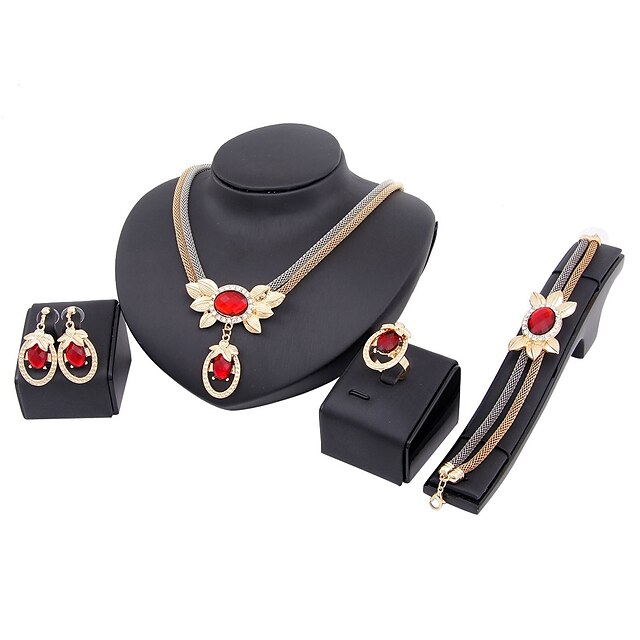  Women's Jewelry Set - Gold Plated Classic, Fashion Include Necklace Red For Wedding Party Graduation Engagement Gift