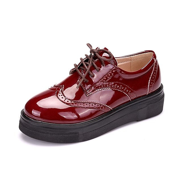  Women's Oxfords Wedge Heel Round Toe Lace-up Patent Leather Formal Shoes Spring / Fall Black / Red