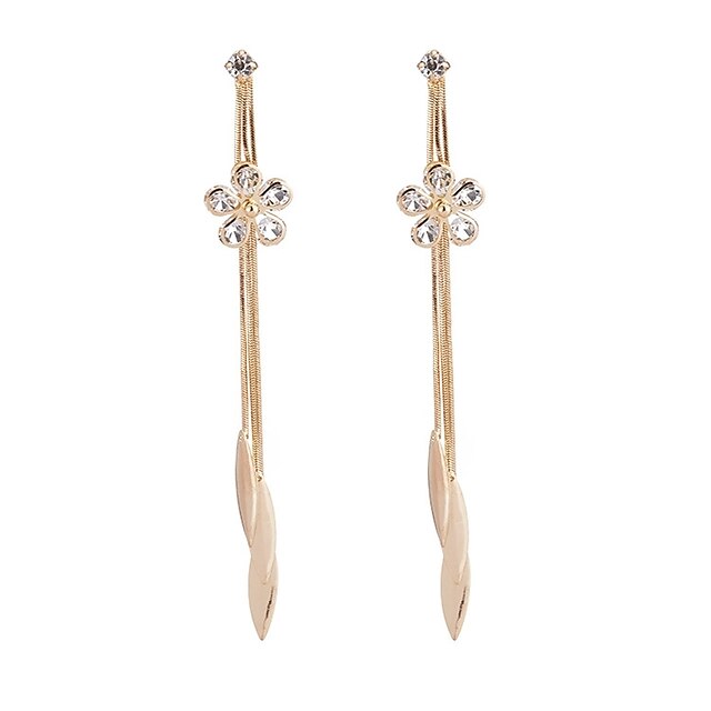  Women's Crystal Tassel Drop Earrings - Imitation Diamond Flower Tassel, Fashion Gold For Daily Casual Evening Party
