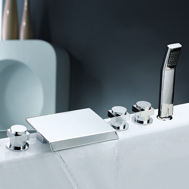  ברז לאמבטיה - עכשווי כרום אמבט רומאי שסתום פליז Bath Shower Mixer Taps / Brass / שלוש ידיות חמישה חורים