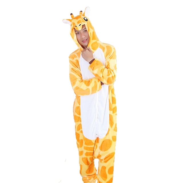  Adults' Kigurumi Pajamas Giraffe Onesie Pajamas Flannel Fabric Yellow Cosplay For Men and Women Animal Sleepwear Cartoon Festival / Holiday Costumes