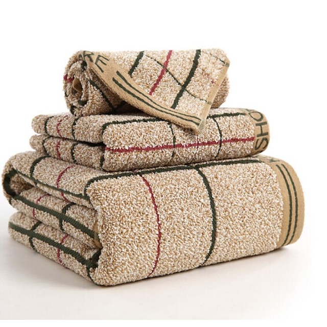  Qualità superiore Set asciugamani da bagno, A quadri 100% cotone Bagno 3 pcs