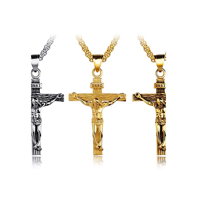  Men's Pendant Necklace Cross Personalized Cross Fashion Hip-Hop Titanium Steel Metal Gold Silver Brown Necklace Jewelry For Party New Baby Gift Street Club