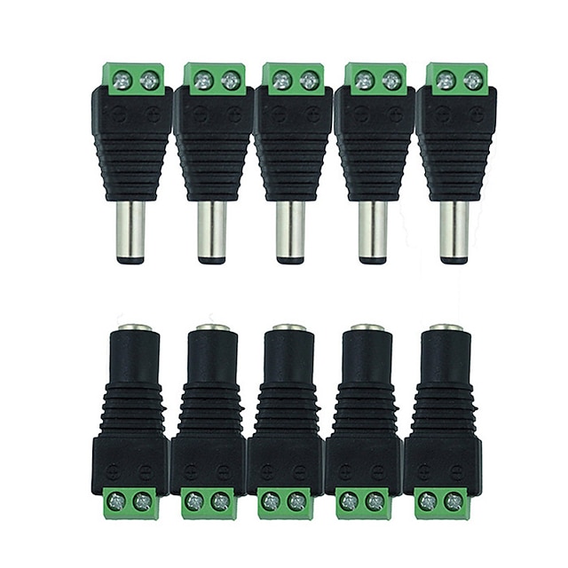  hkv® 10pcs 5 femmina 5 maschio connettore dc 2.1 * 5.5mm presa di alimentazione adattatore connettore cavo per singolo colore led nastro