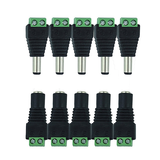  hkv® 10szt 5 żeńskich 5 męskich dc złącze 2.1 * 5.5mm gniazdo zasilania adapter wtyczki złącze kabla dla jednego koloru taśmy led