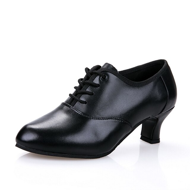  Women's Modern Shoes Canvas / Cowhide Sandal Cuban Heel Dance Shoes Black / Professional