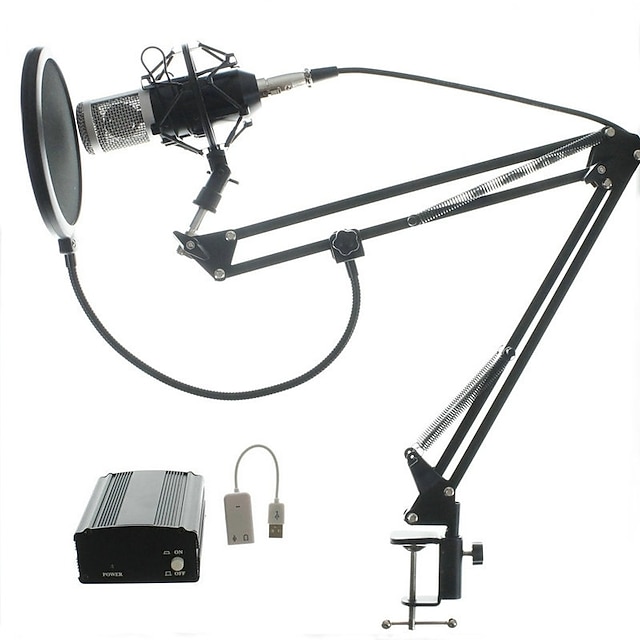  Audio készlet bm700 mikrofonfelvevő stúdió mikrofon szélvédő ablakos szűrő kart tartó 48v fantom teljesítmény