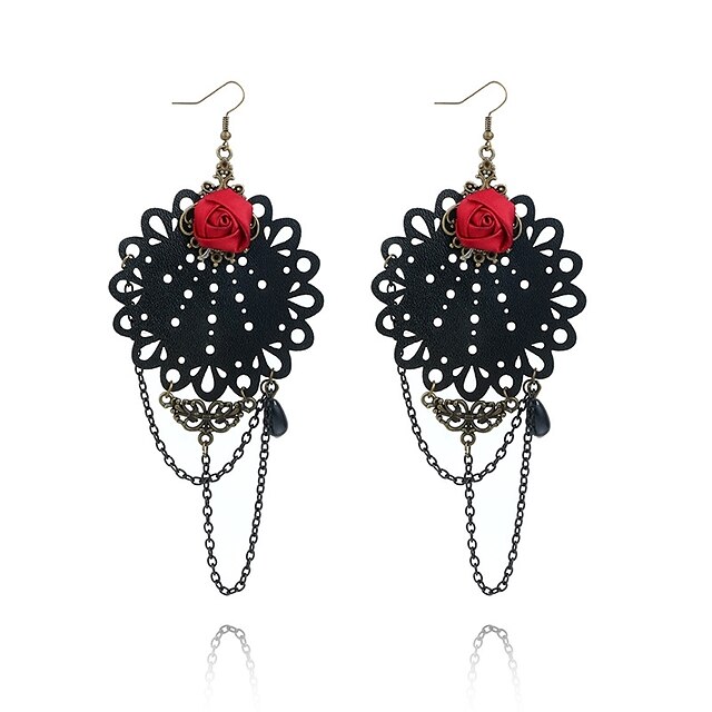  Women's Drop Earrings Flower Personalized Gothic Fashion Hypoallergenic Earrings Jewelry Black For Party Gift Evening Party Stage