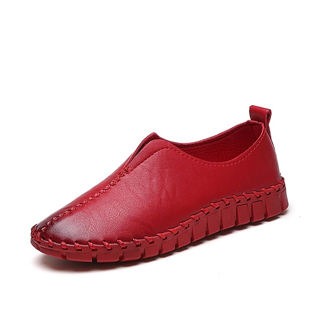  Women's Loafers & Slip-Ons Casual Summer Flat Heel Round Toe Comfort Light Soles PU Light Brown Black Red