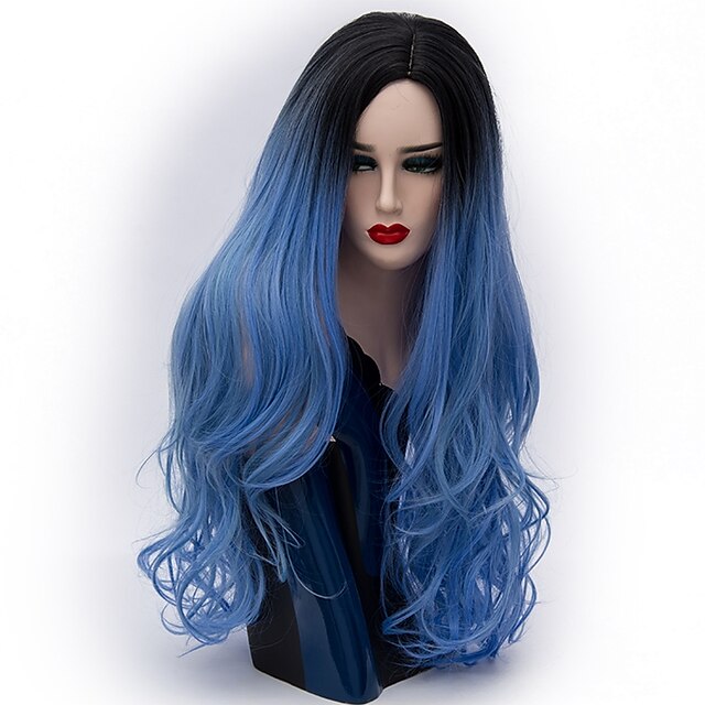 Synthetic Wig Natural Wave Natural Wave Wig Long Blue Synthetic Hair Women's Ombre Hair Blue