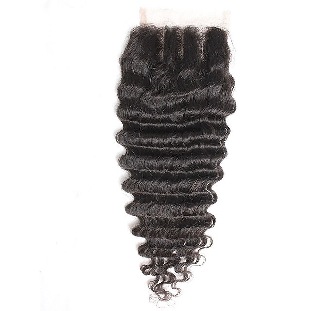  4x4inch boucles profondes en laine fermeture avant fermeture à cheveux humains remy cheveux bébé 8-20 pouces 3 partie
