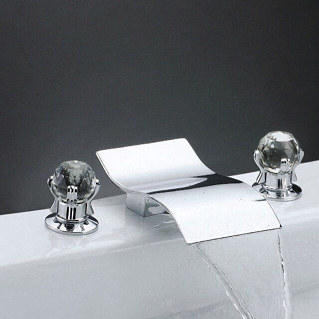  Håndvasken vandhane - Vandfald / Udbredt Krom Udspredt To Håndtag tre hullerBath Taps / Messing