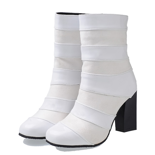  Women's Boots Fall / Winter Chunky Heel Round Toe Fashion Boots Dress Buckle / Zipper Leatherette Booties / Ankle Boots White / Black / Red