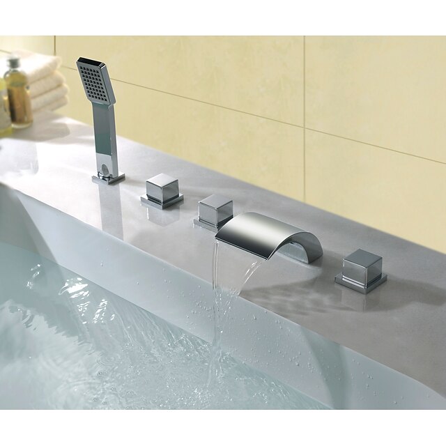  Ammehana - Nykyaikainen Kromi Roomalainen kylpyamme Messinkiventtiili Bath Shower Mixer Taps / Kolme kahvat viisi reikää