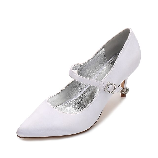  Women's Wedding Shoes Kitten Heel / Cone Heel / Low Heel Pointed Toe Rhinestone / Sparkling Glitter / Buckle Satin Comfort / Basic Pump Spring / Summer Black / White / Purple / Party & Evening