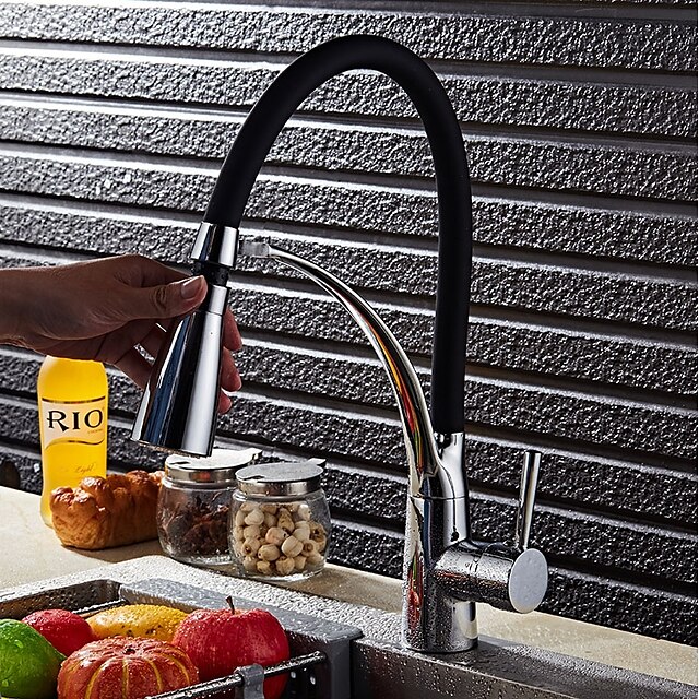  Kitchen faucet - Modern / Contemporary Chrome LED Light / Pull-out / ­Pull-down Vessel / Brass