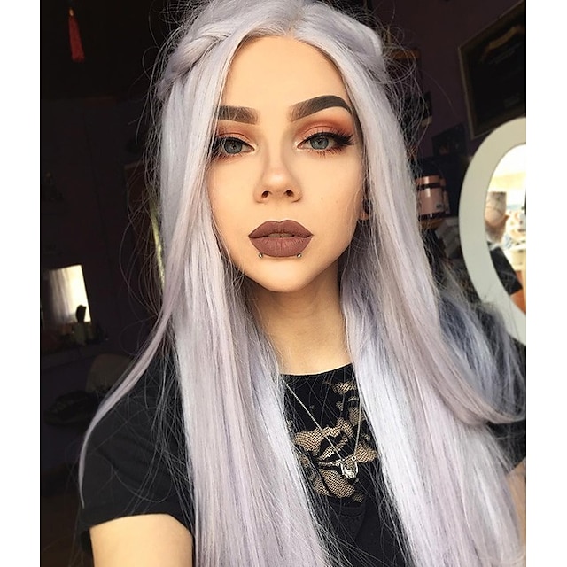  Synthetic Lace Front Wig Straight Straight Lace Front Wig Long Grey Synthetic Hair Women's Ombre Hair Gray Uniwigs