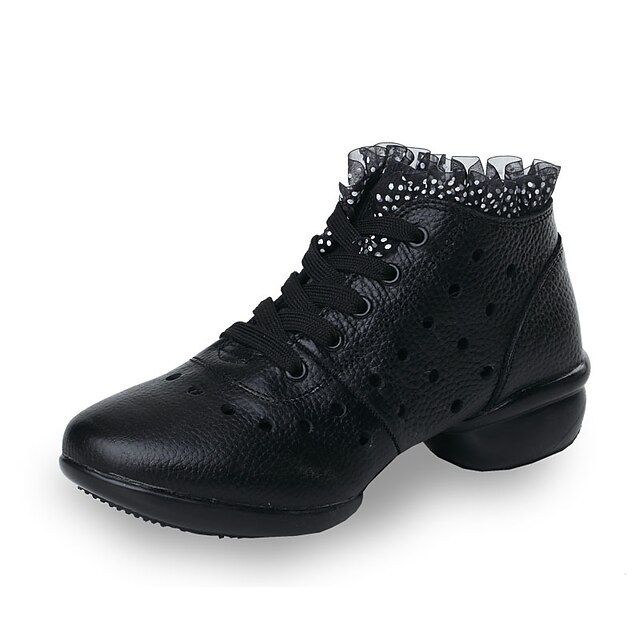  Per donna Di pelle Sneakers da danza moderna Pizzo / Sided Hollow Out Sneaker Piatto Personalizzabile Nero