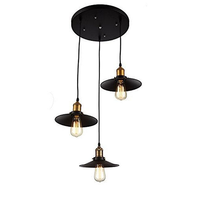  Lâmpada pingente de sombra de metal industrial do vintage com 3-luzes lustre sala de estar sala de jantar luminária