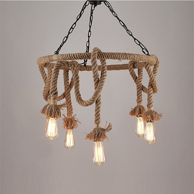  خمر الصناعية حبل القنب قلادة مصباح مع أضواء 6-chandelier غرفة المعيشة غرفة الطعام الخفيفة لاعبا أساسيا