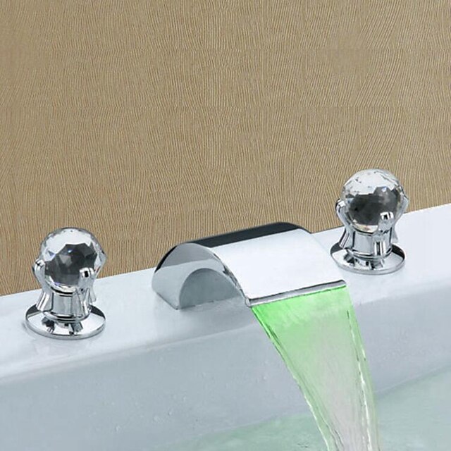  Bateria do umywalki łazienkowej - Wodospad / Szeroko rozstawiona Chrom Szeroko rozstawiona Dwa uchwyty Trzy otworyBath Taps / Mosiądz