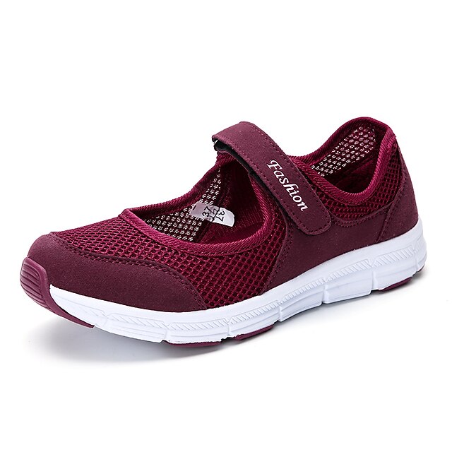  Women's Trainers Athletic Shoes Outdoor Summer Magic Tape Platform Round Toe Comfort Walking Tulle Dark Grey Red Light Grey