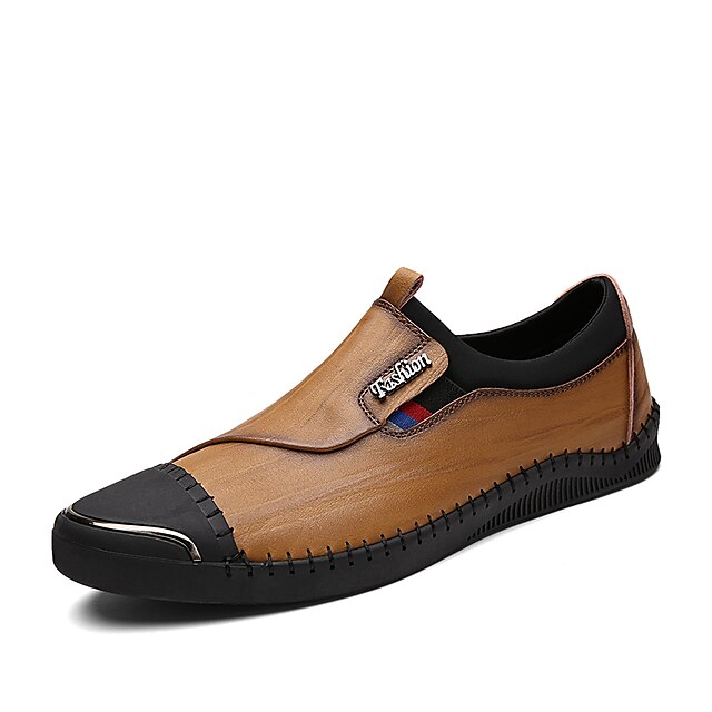  Hombre Suelos ligeros Otoño / Invierno Boda Casual Fiesta y Noche Zapatos de taco bajo y Slip-On Cuero Negro / Caqui / Oficina y carrera