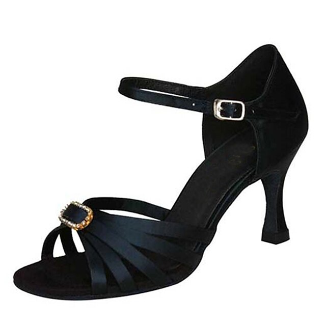  Női Latin cipők Selyem S-hook Clasp Szandál Csat Tűsarok Személyre szabható Dance Shoes Fekete / Teljesítmény / Bőr