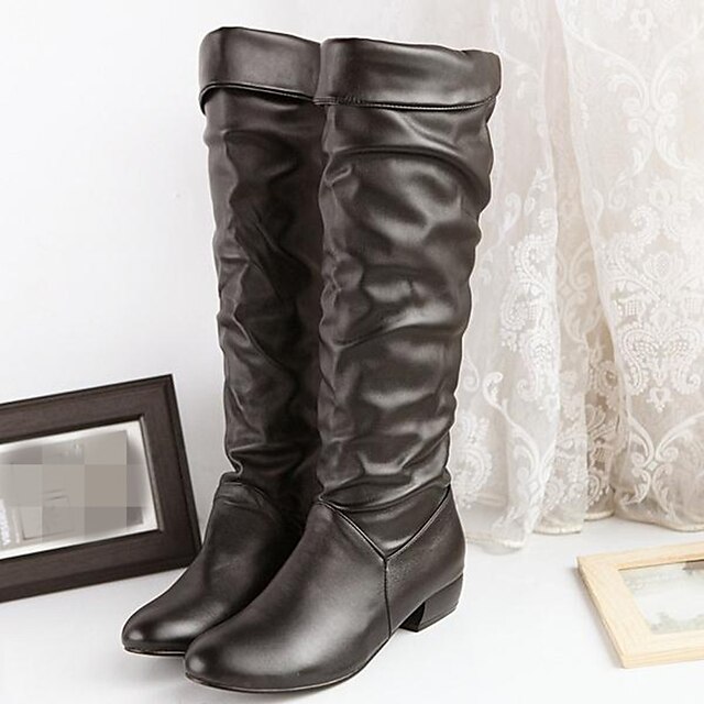  Damen PU Herbst / Winter Komfort Stiefel Niedriger Heel Runde Zehe Weiß / Schwarz