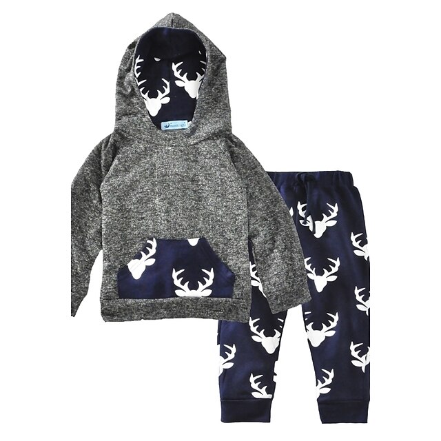  Baby Boys' Animal Print Cotton Animal Fashion Long Sleeve Regular Regular Clothing Set Gray / Toddler