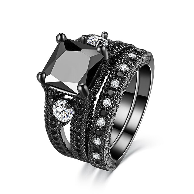  Damen Bandring Kubikzirkonia Obsidian Mattschwarz Kreisform Luxus Retro Hochzeit Zeremonie Schmuck Magnetisch / Verlobung