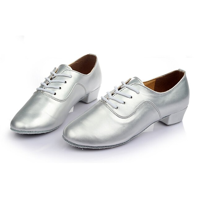  Men's Latin Shoes Sneaker Customized Heel Leatherette Silver