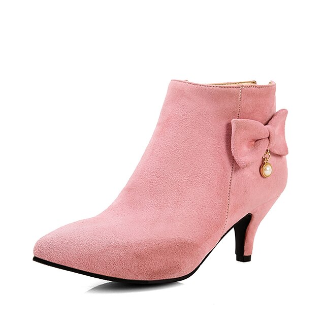  Damen Stiefel Winter Kitten Heel-Absatz Spitze Zehe Modische Stiefel Normal Kleid Party & Festivität Schleife / Imitationsperle / Reißverschluss Kunstleder Booties / Stiefeletten Schwarz / Rosa