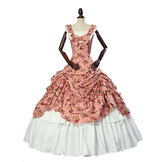  Rokoko Viktorianisch Kostüm Damen Kleid Rock Vintage Cosplay Leinen-Baumwoll-Gemische Ärmellos Knöchel-Länge