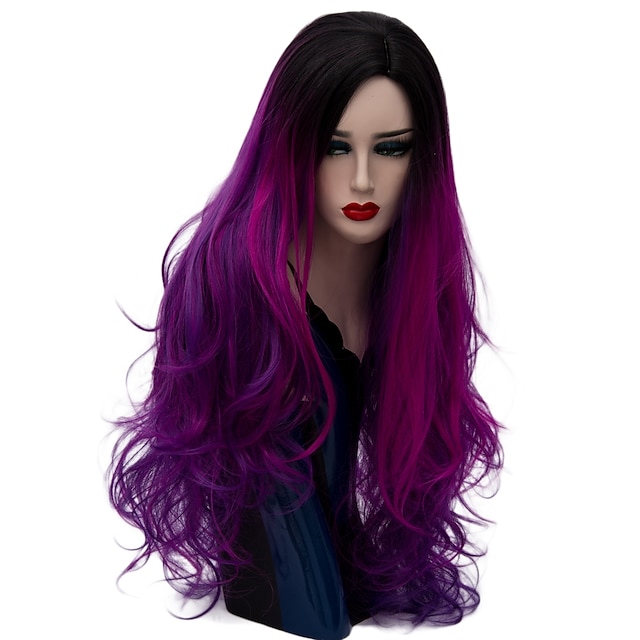  Witches/Wizard Wig Synthetic Wig Natural Wave Natural Wave Wig Purple Long Dark Purple Synthetic Hair Women‘s Ombre Hair Purple Halloween Wig