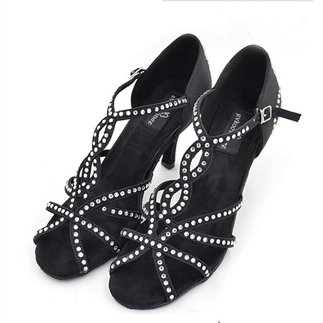  Női Latin cipők Selyem S-hook Clasp Szandál Kristályok / Strasszok Tűsarok Személyre szabható Dance Shoes Fekete / Barna / Teljesítmény / Bőr