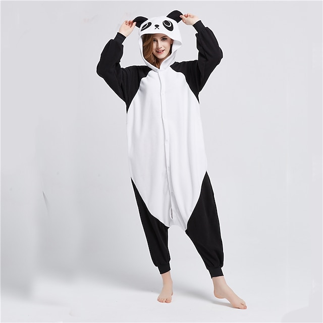  Adults' Kigurumi Pajamas Panda Animal Color Block Onesie Pajamas Polar Fleece Cosplay For Men and Women Halloween Animal Sleepwear Cartoon Festival / Holiday Costumes / Leotard / Onesie
