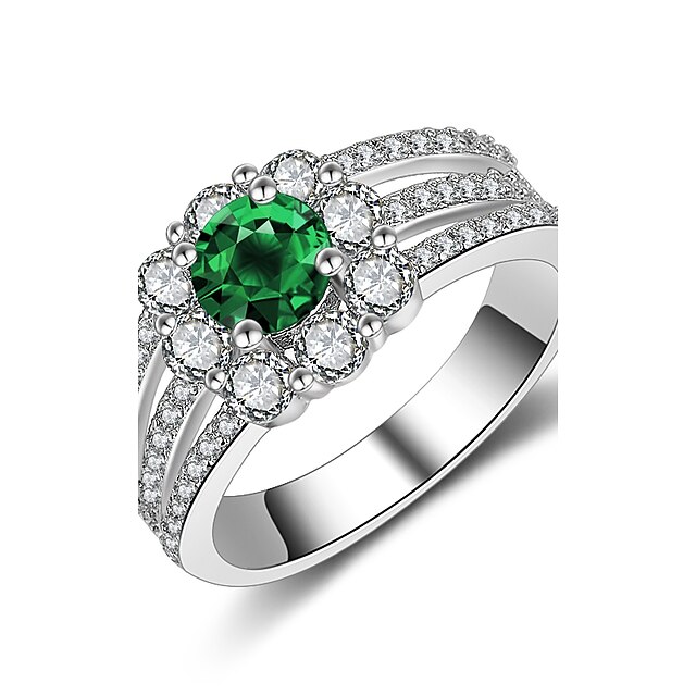  Dame Band Ring Kvadratisk Zirconium Syntetisk Emerald Mørkegrøn Sølv Rund Elegant Vintage Mode Bryllup Ceremoni Smykker / Forlovelse / Valentine