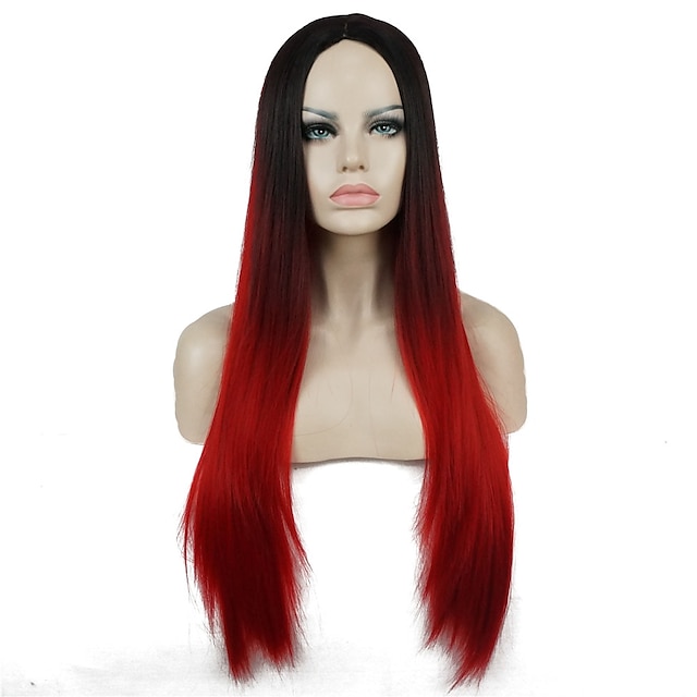  Parrucche sintetiche Liscio Kardashian Stile Senza tappo Parrucca Rosso Nero - rosso Capelli sintetici Per donna Parrucca Faux Locs / 100% capelli kanekalon / Capelli schiariti Rosso / Nero Parrucca