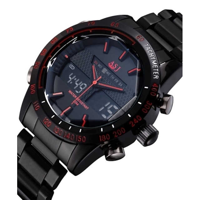 ASJ Men's Wrist Watch Digital Watch Stainless Steel Black 30 m Water Resistant / Waterproof Alarm Calendar / date / day Analog - Digital Luxury - Black Red Two Years Battery Life / Chronograph / LCD