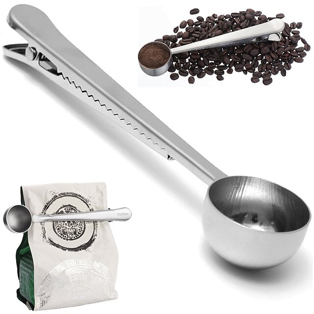  cuchara universal, con el clip de cierre de sacos de café de medición herramienta taza cuchara de cocina de acero planta de cocción