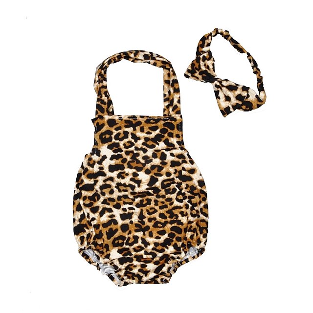  Baby Girls' Leopard Print Sleeveless Cotton Bodysuit Light Brown / Toddler